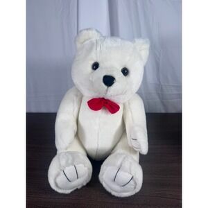 Vintage Steven Smith White Teddy Bear Plush Red Bow Stuffie Collectible Bear